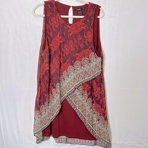 Desigual Multicolored Midi Dress Size 46 (xxl) Lined Keyhole back Excellent